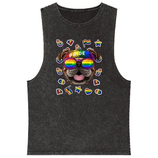 LGBT Bulldog Gay Pride Month Dog Rainbow Lesbian Mineral Wash Tank Tops