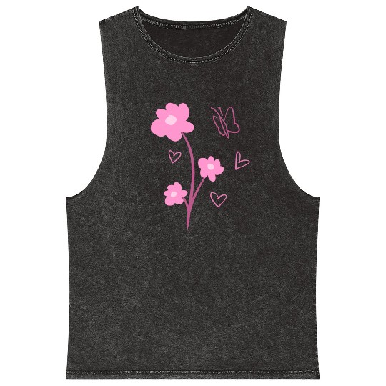 flowers symbol plants nature butterfly pink Mineral Wash Tank Tops