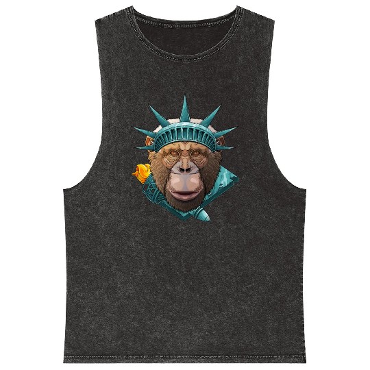 Statue Of Liberty Chimpanzee 4th Of July Animal US Mineral Wash Tank Tops
