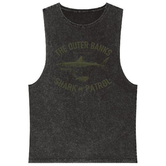 OBX Shark Patrol OBX Vintage Army Green Mineral Wash Tank Tops