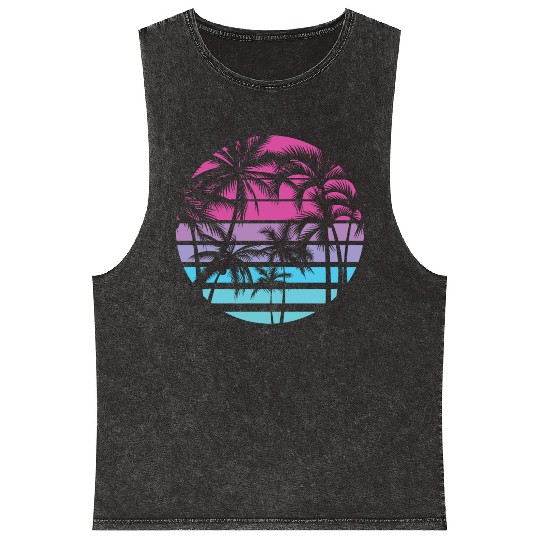 Palm Trees Retro Vintage Sunset Mineral Wash Tank Tops