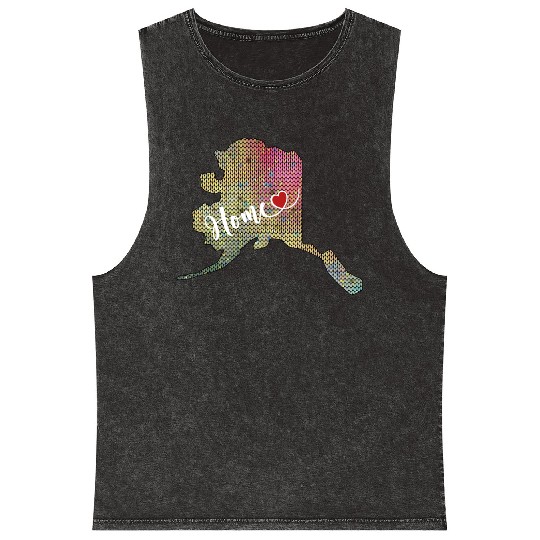 My Home is Alaska Pink and Yellow Knit Print Mineral Wash Tank Tops
