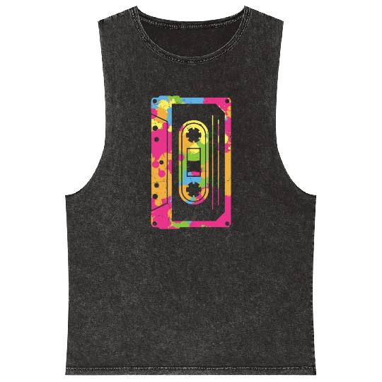 Colorful Retro Cassette Tape Mineral Wash Tank Tops