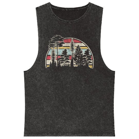 Retro Style Wildlife Trees Outdoors Nature Forest Mineral Wash Tank Tops