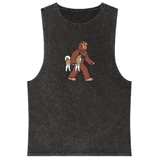 Bigfoot Sasquatch Walking Akita Mineral Wash Tank Tops
