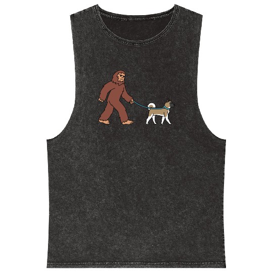 Bigfoot Sasquatch Walking Akita Mineral Wash Tank Tops