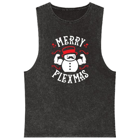 Merry Flexmas (Funny Christmas Gym Pun) Mineral Wash Tank Tops