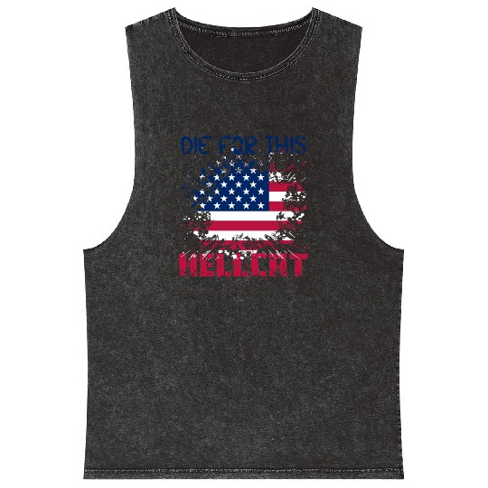 Die For This Hellcat- Vintage US Flag Mineral Wash Tank Tops