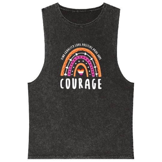 Courage Lesbian Pride Rainbow Mineral Wash Tank Tops