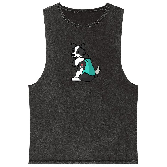 I Love Mom Tattoo Border Collie Mineral Wash Tank Tops