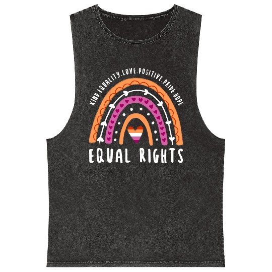 Equal Rights Lesbian Pride Rainbow Mineral Wash Tank Tops