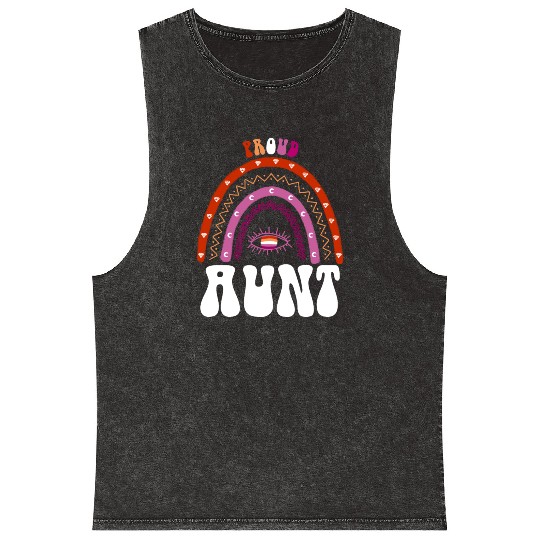 Lesbian Rainbow Proud Aunt Lesbian Mineral Wash Tank Tops