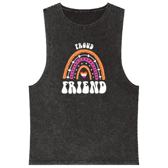 Proud Friend Lesbian Pride Rainbow Mineral Wash Tank Tops