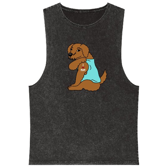 I Love Mom Tattoo Goldendoodle Mineral Wash Tank Tops