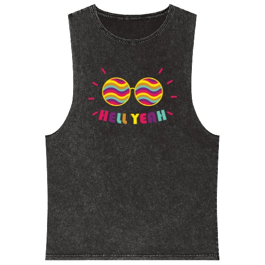 Pride Month - Hell Yeah - Rainbow Glasses Mineral Wash Tank Tops