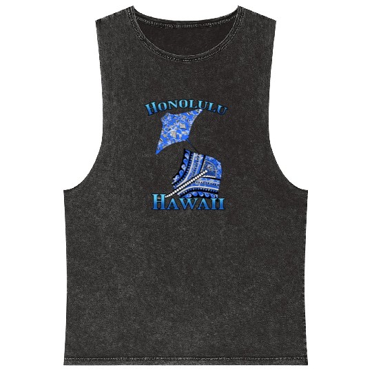 Honolulu Vacation Tribal Stingrays Mineral Wash Tank Tops