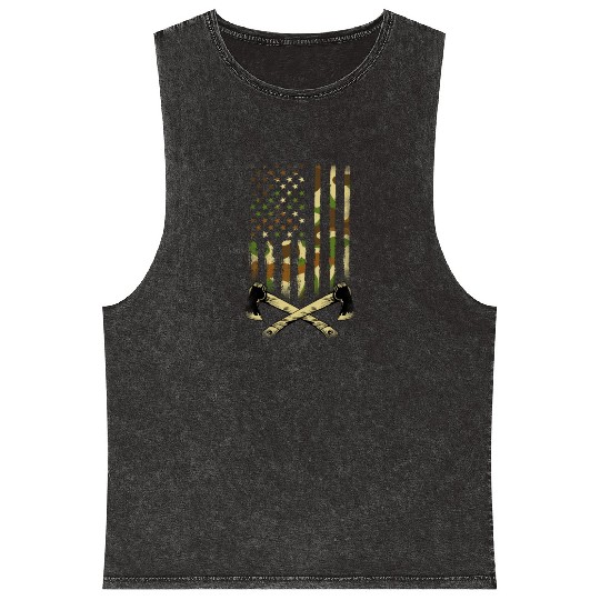American Camouflage Throwing Axes - US Flag Axe Mineral Wash Tank Tops
