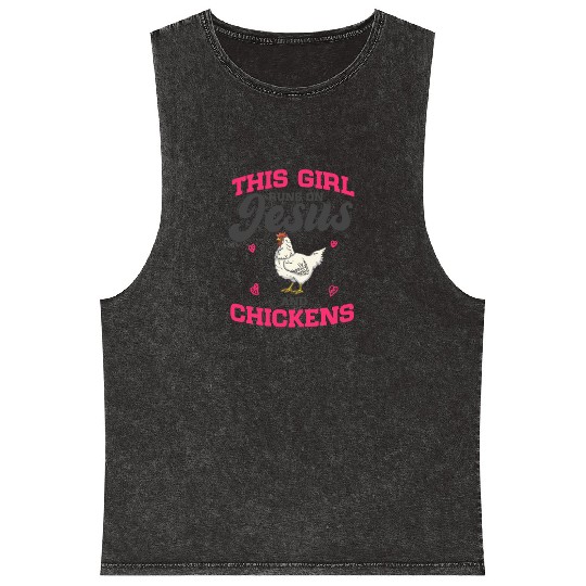 Chicken Farm This Girl Runs On Jesus And Chickens Mineral Wash Tank Tops