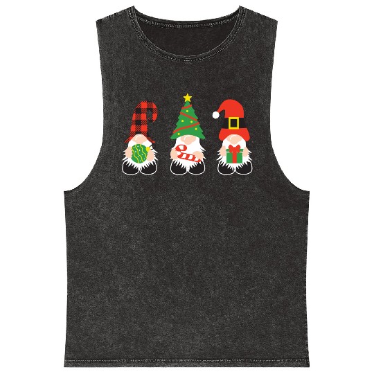 Christmas Gnomes with candy cane, gift Mineral Wash Tank Tops