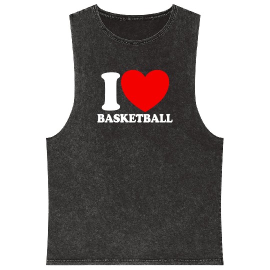 I Love Basketball Red Heart Hoop B-Ball Basketball Mineral Wash Tank Tops