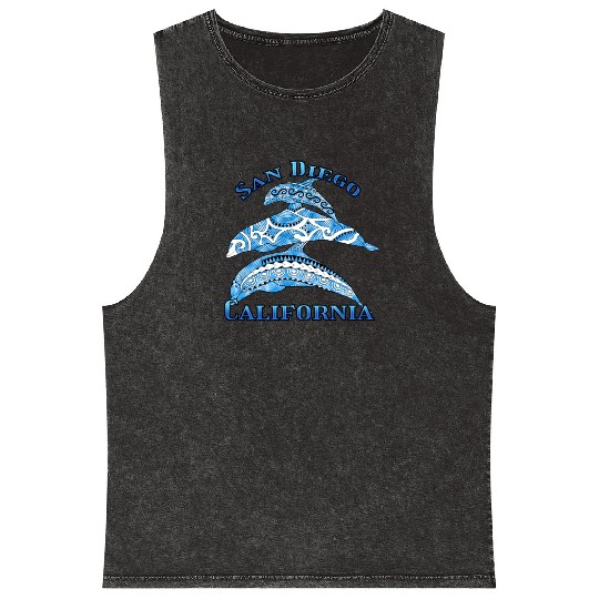 San Diego California Vacation Tribal Dolphins Mineral Wash Tank Tops