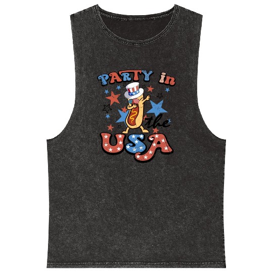 4th Of July Dance Hotdog Lover Party In The USA Mineral Wash Tank Tops