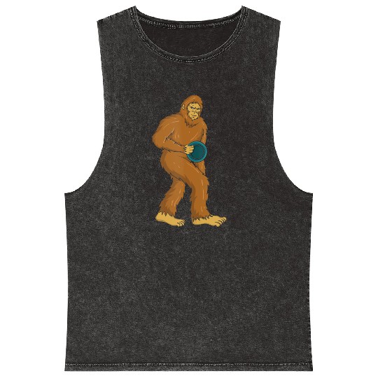 Bigfoot Playing Disc Golf Funny Sasquatch Gift Mineral Wash Tank Tops