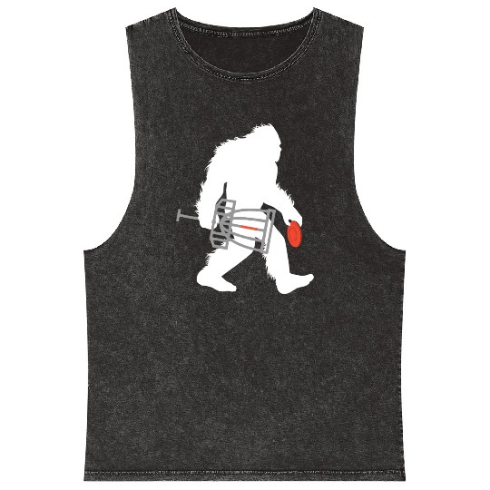 Bigfoot Disc Golf Cryptid Sasquatch Disc Golfer Mineral Wash Tank Tops