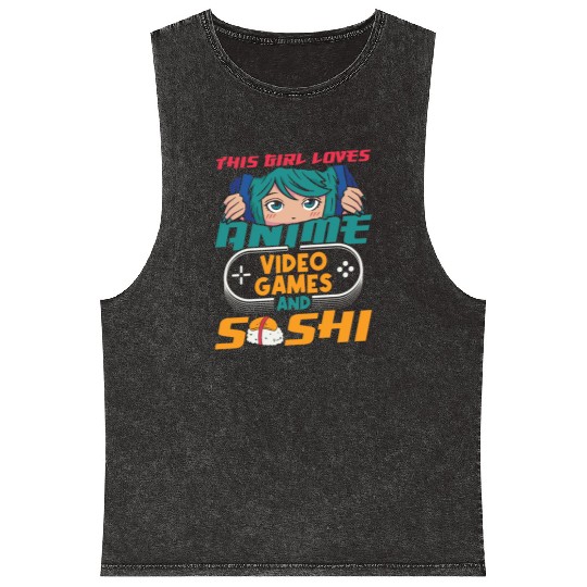 This Girl Loves Anime And Sushi Lover Japan Mineral Wash Tank Tops