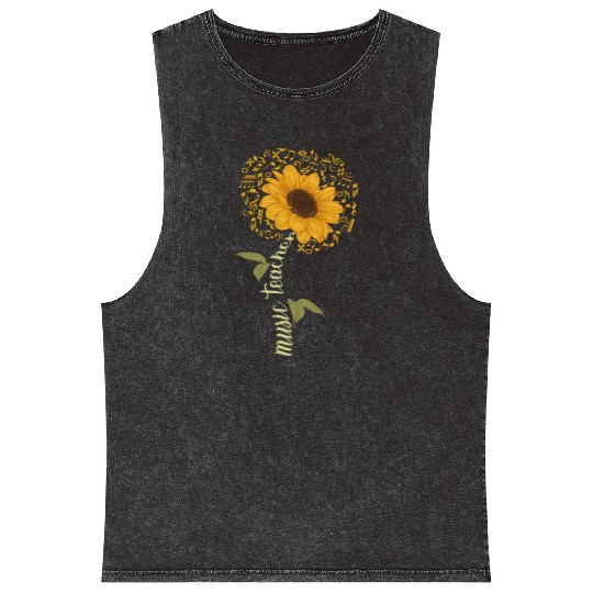 Sunflower Music Teacher Musician Gardening Mineral Wash Tank Tops
