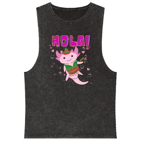 Hola Cute Axolotl - 6 Mineral Wash Tank Tops