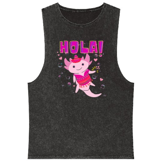 Hola Cute Axolotl - 9 Mineral Wash Tank Tops