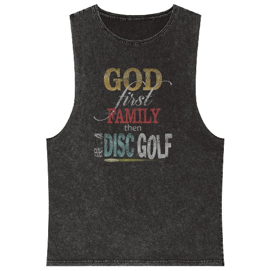 God First Family Then Disc Golf Distressed Mineral Wash Tank Tops