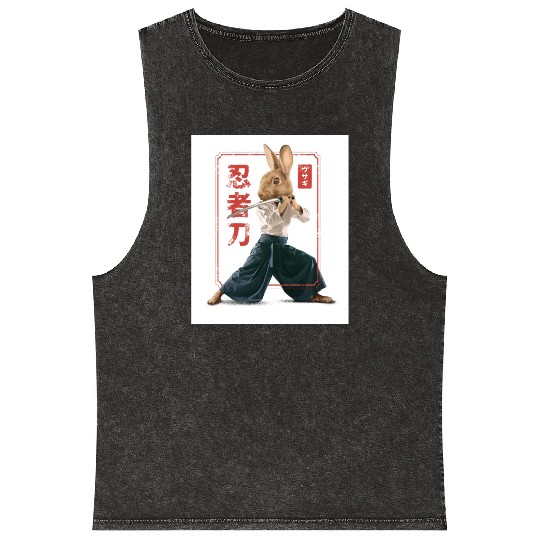 Rabbit with katana Rabbit with katana gift inspira Mineral Wash Tank Tops