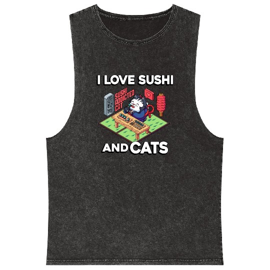 I Love Sushi And Cats, Sushi Lover, Japan, Mineral Wash Tank Tops