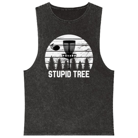 Womens Disc Golf Stupid Tree Vintage Mineral Wash Tank Tops Frisbee
