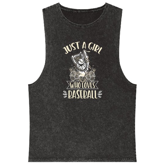 Girl Baseball Player Cute Baseball Lover Mineral Wash Tank Tops