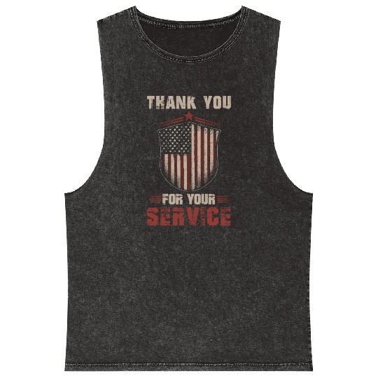 American Flag Patriotic Soldier US Veteran Men Mineral Wash Tank Tops