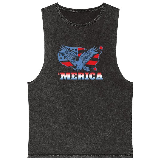 America Eagle Bird USA Flag 4th Of July Mineral Wash Tank Tops