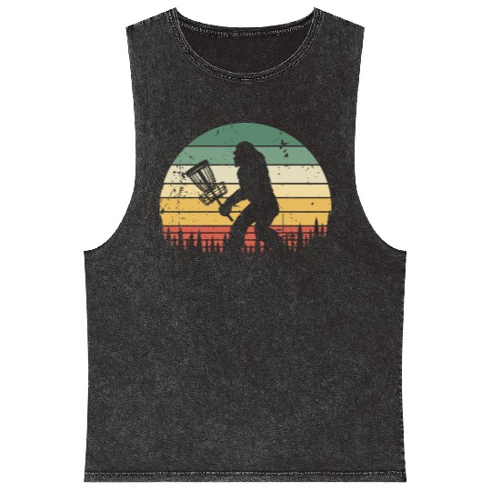 Funny Bigfoot Disc Golf Trees Vintage Sunset Mineral Wash Tank Tops