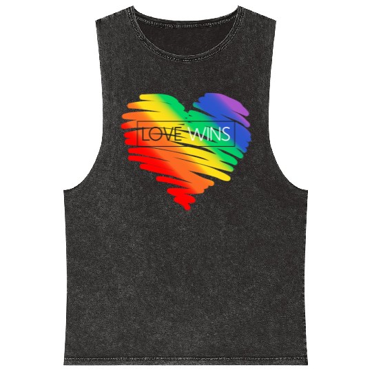 LGBT Rainbow Heart Love Wins Gay Lesbian Trans Bi Mineral Wash Tank Tops