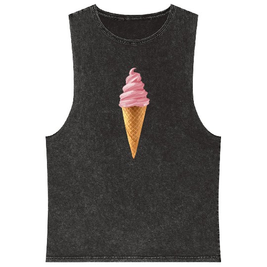 Pink Soft Serve Strawberry Icecream Cone Mineral Wash Tank Tops