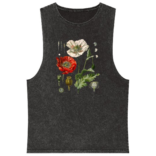 Red Poppy flower Botanical Poppies Red Poppy Mineral Wash Tank Tops