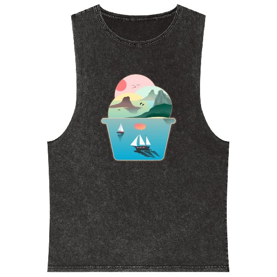 Ice Cream Summer Ocean Wanderlust Sailing Sunset Mineral Wash Tank Tops