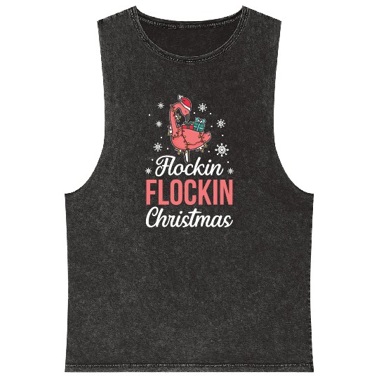 Christmas Pink Flamingo Flockin Xmas Holiday Gift Mineral Wash Tank Tops