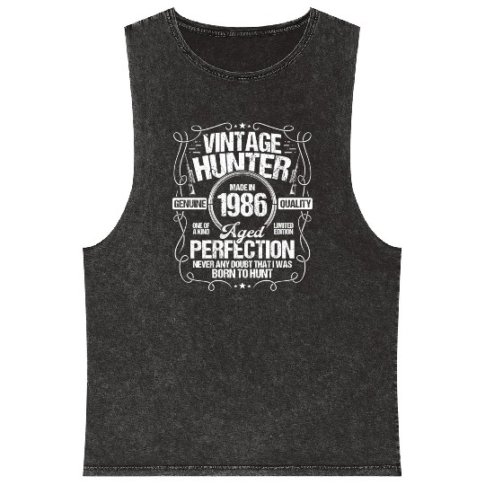 1986 Hunting for Boar Hunter Dog 1986 Year Born Mineral Wash Tank Tops