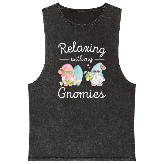 Relaxing Gnomes Surfing Vacation Gnome Lover Mineral Wash Tank Tops