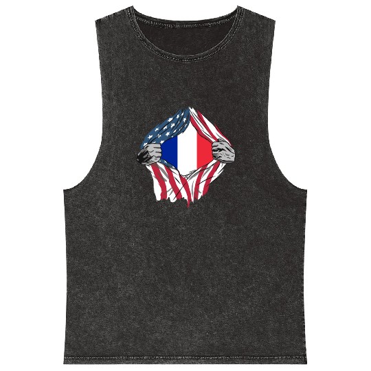 USA France friendship flags design Mineral Wash Tank Tops
