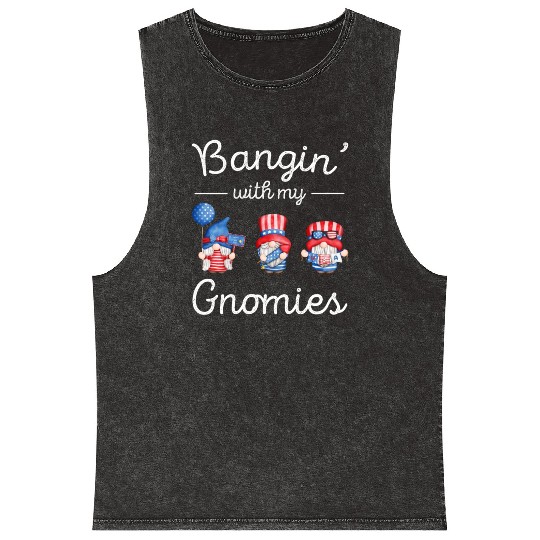 Patriotic Gnomes Firework American Flag US Mineral Wash Tank Tops