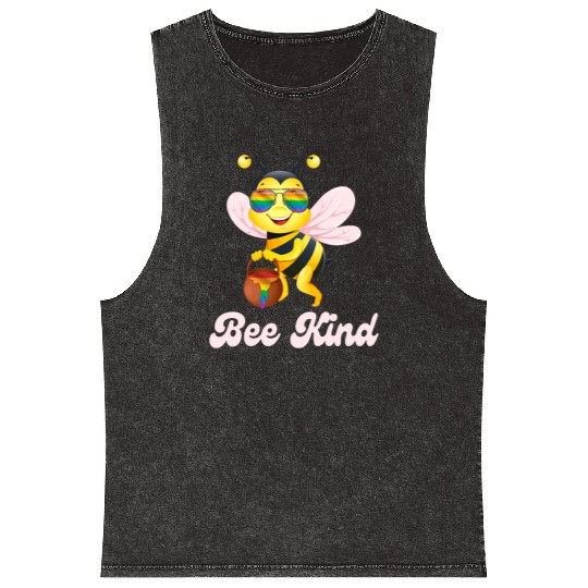 Bee LGBTQ Pride Rainbow Flag Kindness Mineral Wash Tank Tops